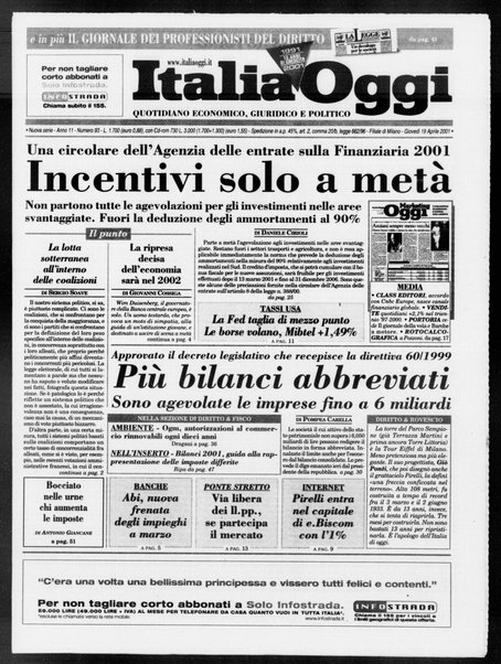 Italia oggi : quotidiano di economia finanza e politica